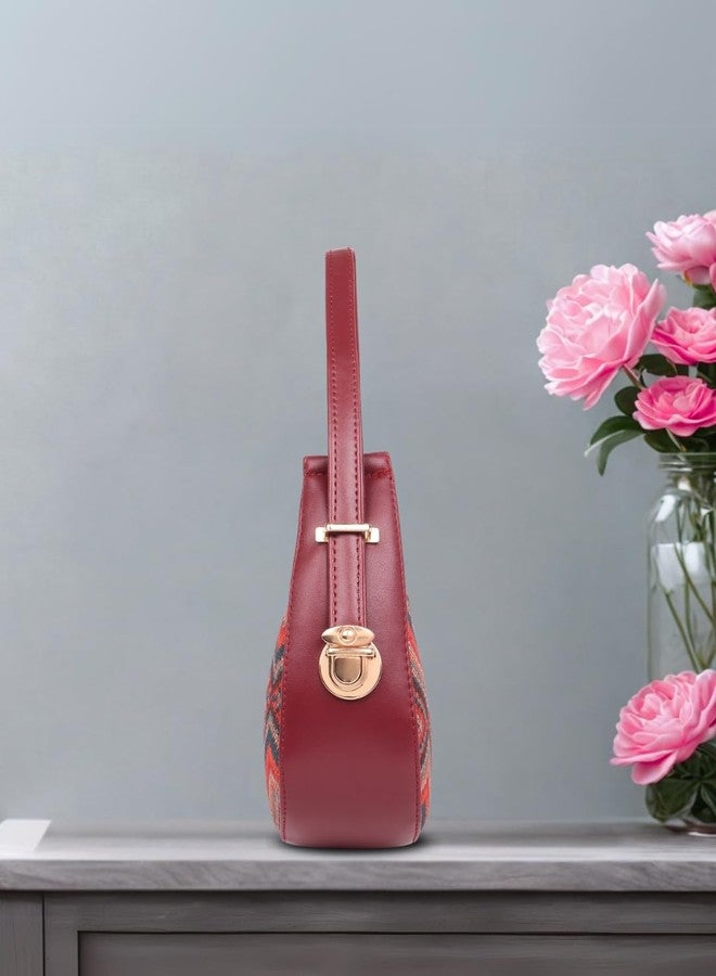 LIKE STYLE Women's Ethnic Print Sling Bag | Canvas & PU Leather Crossbody with Adjustable Strap | Trendy, Spacious & Lightweight Shoulder Handbag for Daily Use (Maroon) - Image 3
